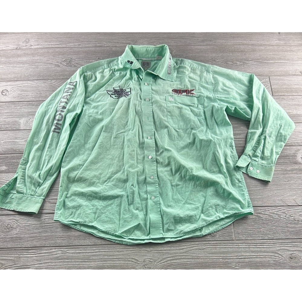 Cinch Long Sleeve Shirt Button Up Large Green Men’s "Montana High School Rodeo"